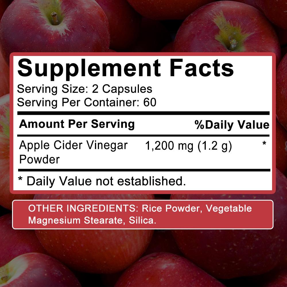 Apple Cider Vinegar Powder 1200mg 120 Capsules Dietary Supplement