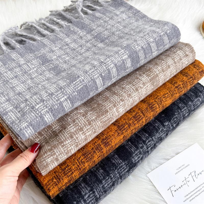 Winter Thick Warm Scarf Women Imitation Cashmere Shawls Pashmina Neckerchief Bufanda Female Plaid Hairy Tassel Echarpe New