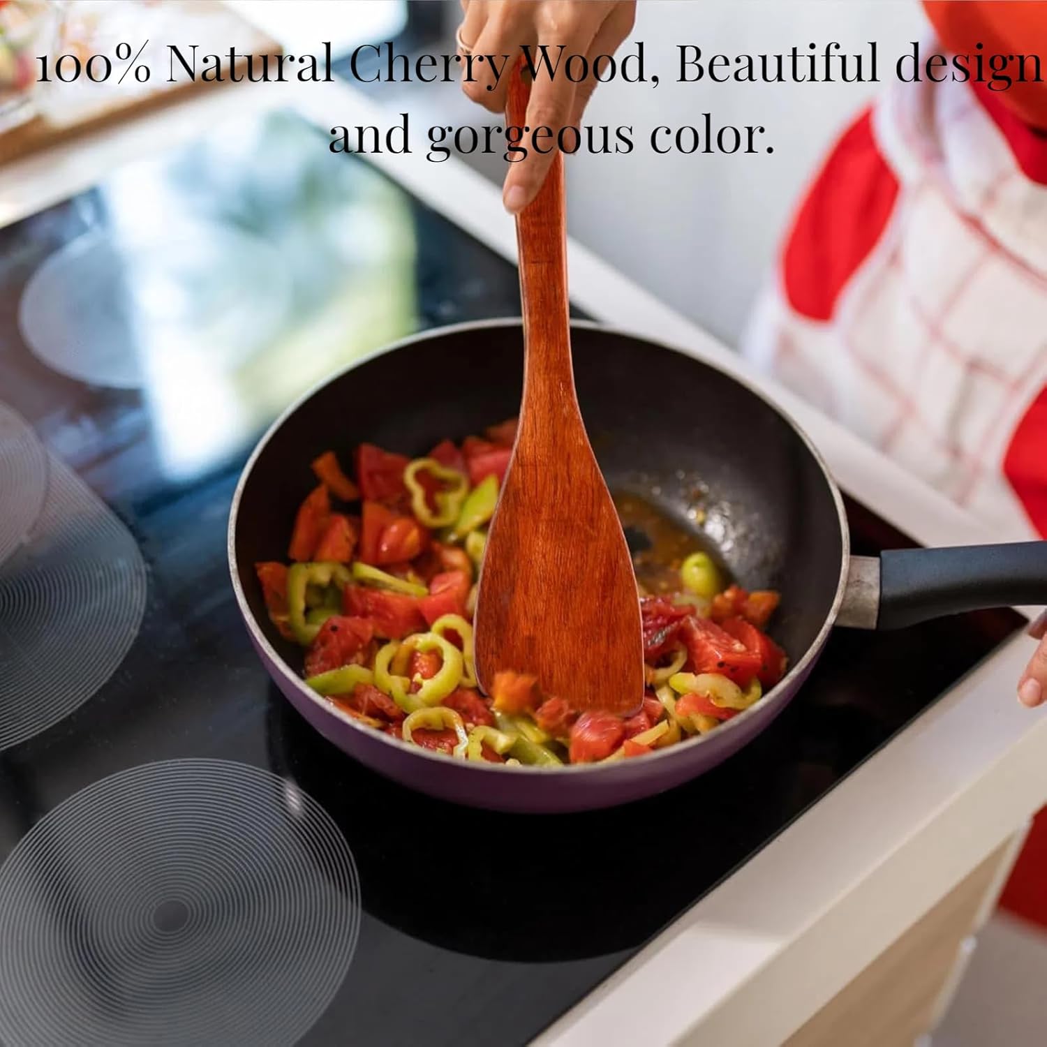 12.8-inch Cherry Wood Spatula 2 Pack, Long Handle Flat Wooden Spatula Cooking Utensils for Nonstick Cookware, Kitchen Spatula for Cooking Flipping,