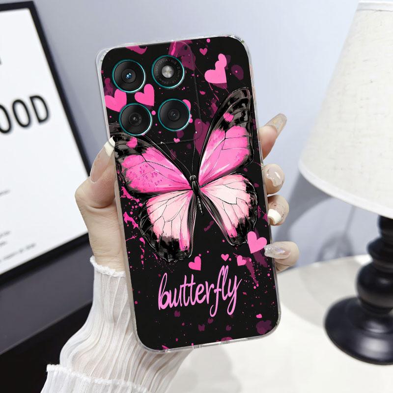 Phone Case For Moto Edge 60 Fusion Case Protect Cover For Motorola Moto Edge 60 Marble Butterfly Print Clear Soft Silicone Funda