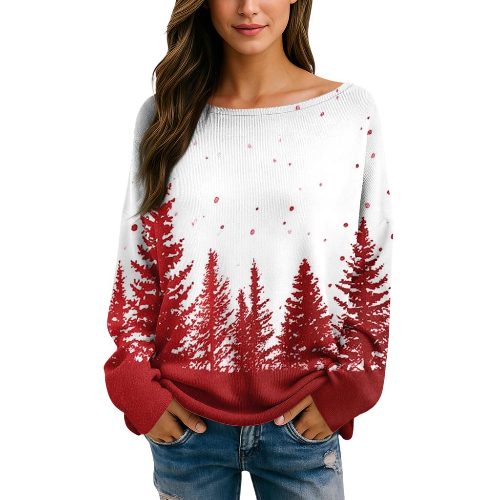 Damen Herbstpullover Langarm Druck Tops Pullover Locker Schick Lässig Basic Kleidung