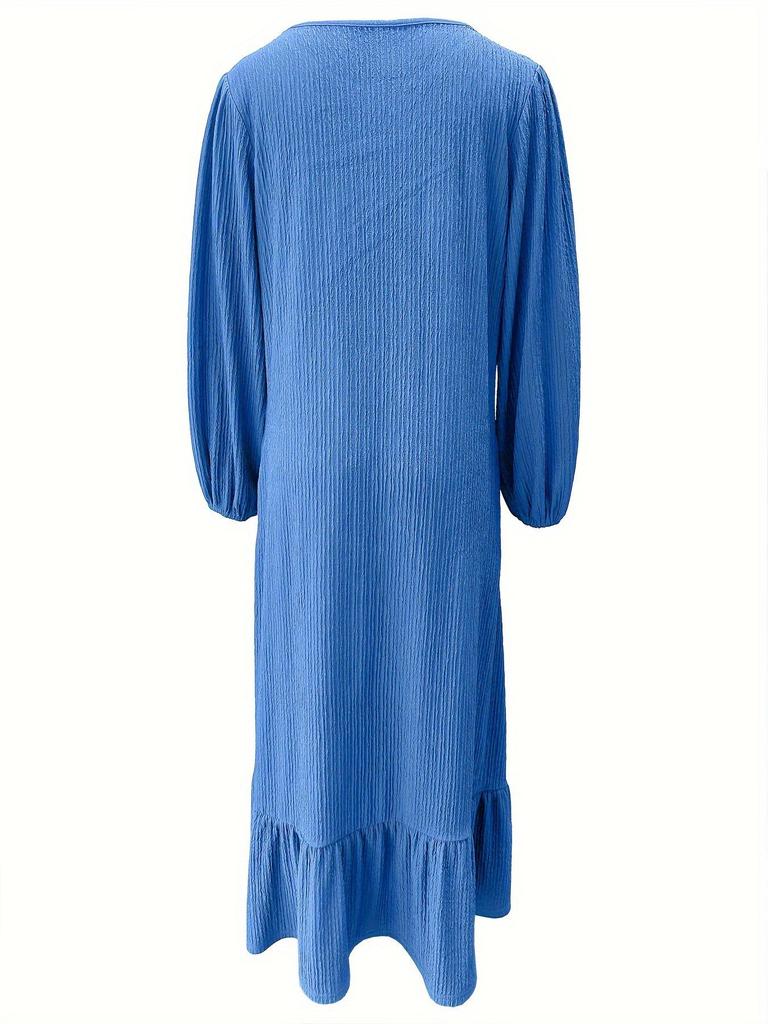 2024 Women's Long-Sleeve Vintage Ruffle Hem Dress - Spring/Autumn Fashion