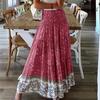 Women Fashion Plus Size 5XL Skirts Summer Boho Long Skirt Floral Printing Wrinkle Skirt