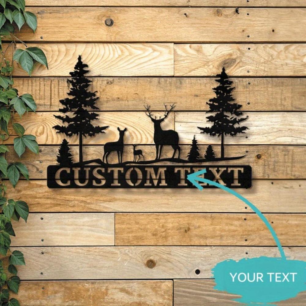 Customizable Metal Deer Clan House Numbers Wall Art, Engraved Woodland Address Sign Home Decor Sculpture