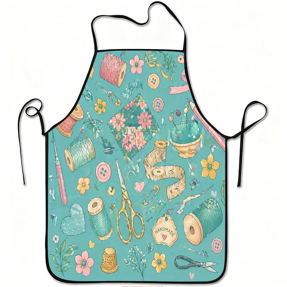 1pc Sewing Tools Flowers Handmade Pattern Print Apron, Durable And Easy To Clean, Adjustable Waistband, Polyester Material, for Kitchen Cooking, Garde