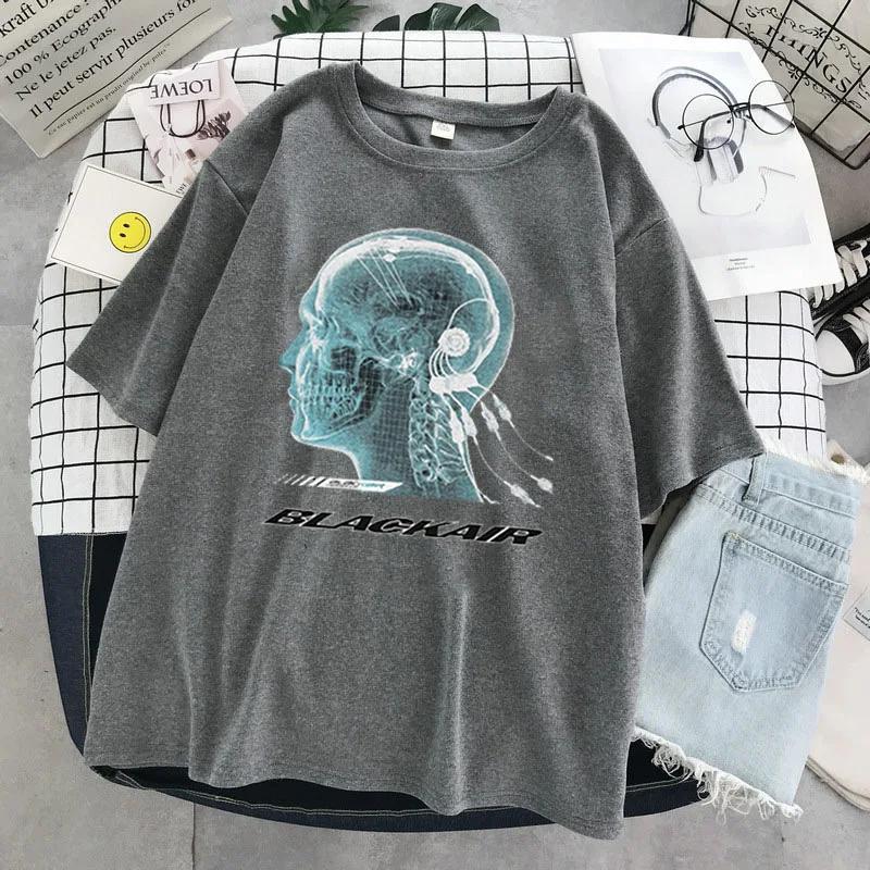 New Skull Printed Rib Jacket Version Loose Gothic Style Short Sleeve T-shirt Wholesale Women Tops Harajuku Fashion Summer