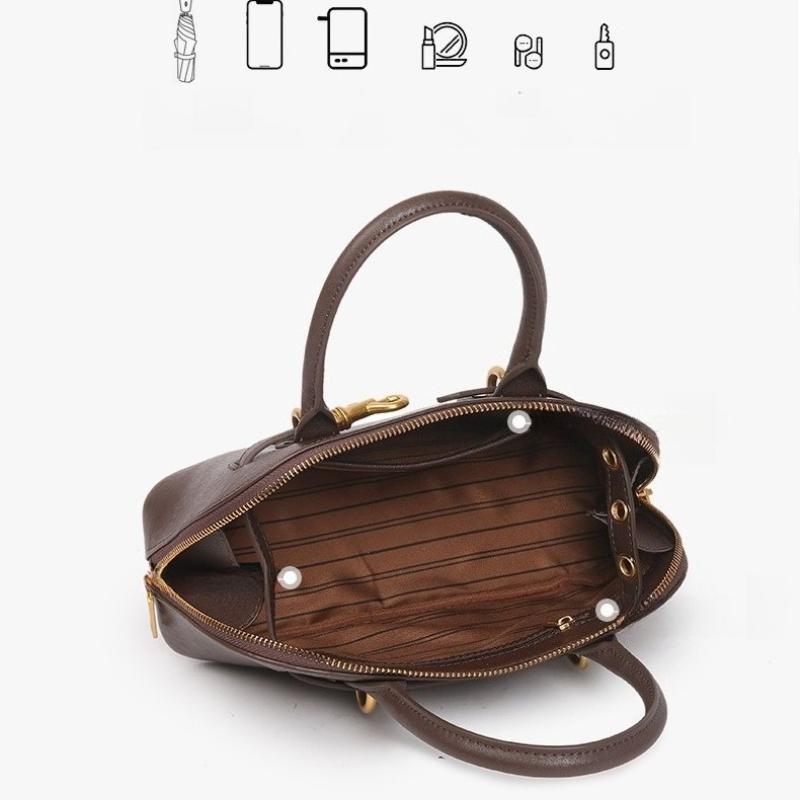 Luxury Brand Genuine Leather Women Handbags Fashion Gold Buckle Shoulder Bags Women Retro Cowhide Boston Bags Lady