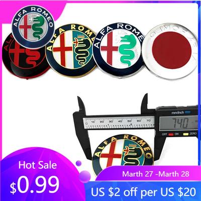 Para Alfa Romeo 2 uds 74mm Metal 3D Alfa Romeo Pegatina Estilo de Coche Accesorios Para Capó de Coche Rejilla Frontal Maletero Trasero Emblema Central