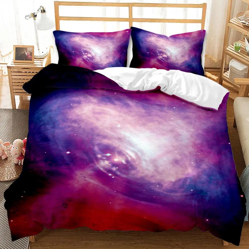 Set Duvet Stele Imprimeu Galaxie Univers Set Trei Piese Kit Lenjerie de Pat pentru Adolescenți Copii