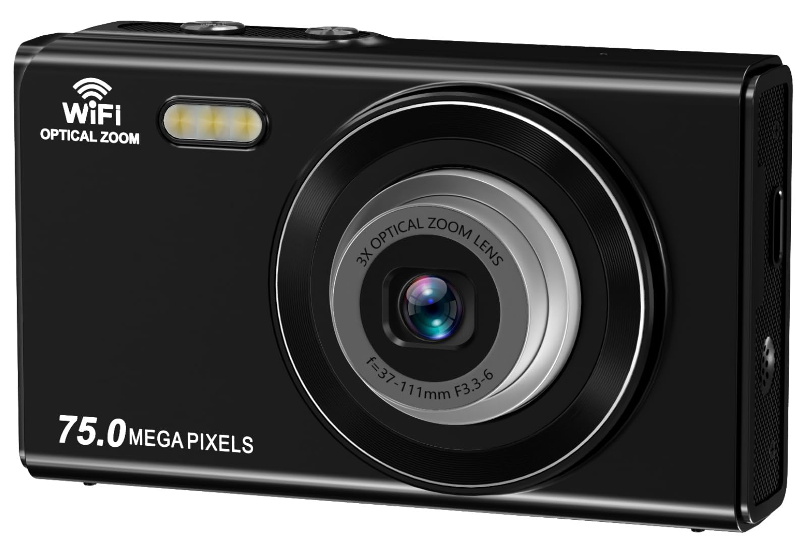 

YULINJIA 4K Цифрова камера з 3-кратним оптичним 64 ГБ Micro SD Сітка LED Два Ідеально підходить для дітей і Ідеально підходить для Нового року та Різдва Зум, Wi-Fi передача, 75 МП, чорний