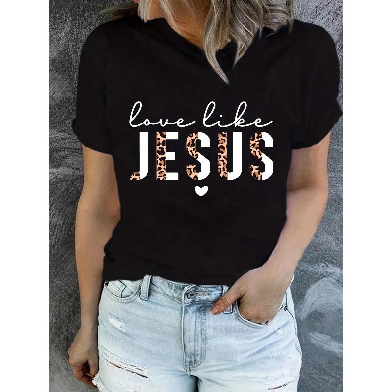 [Soft Stretch | Love Like Jesus] Soft Stretch Women's "Love Like Jesus" Faith T-Shirt | Medium Elastic Crew Neck Short