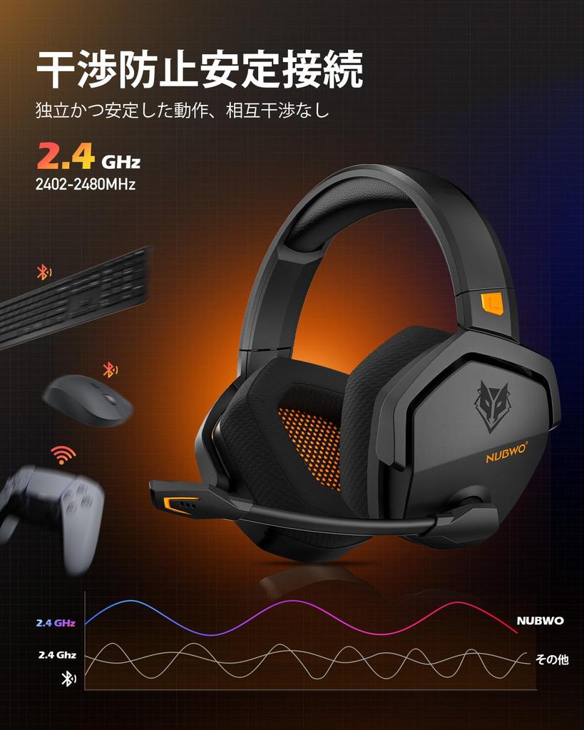 NUBWO Gaming Headset for Connection with Latency 100 Hours Battery Mute Compatible with Dedicated FPS Gaming PS5 3-Way (2.4G USB/Bluetooth 5.3/3.5mm