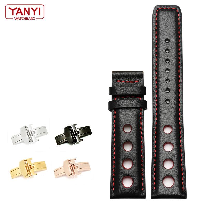 Echtes Lederarmband für Tissot Sports Racing Series PRS516 T91 1853, Deckschicht Rindsleder, 20 mm, für Chopin-Armband silver buckle