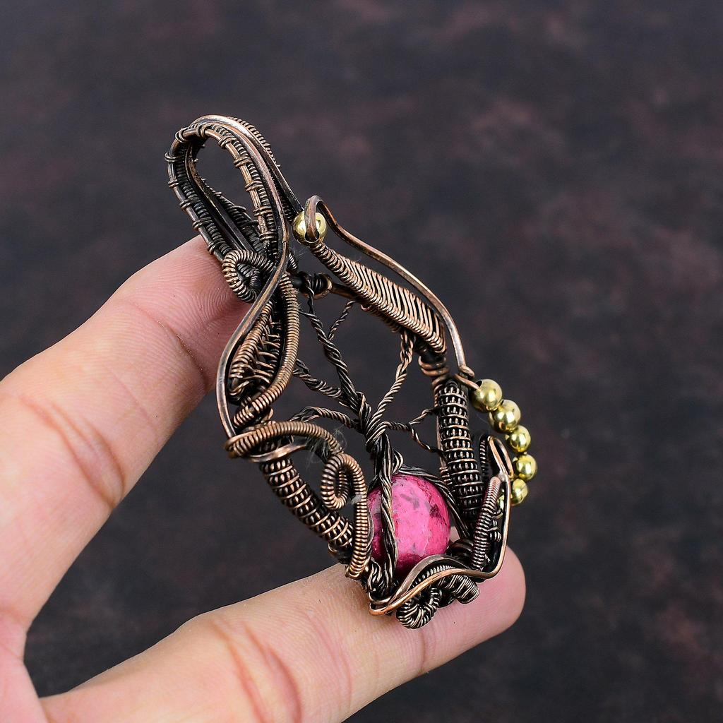 Tree Of Life Thulite Pendant Copper Wire Wrapped Pendant Original Gemstone Pendant Handmade Pendant Copper Wire Wrap Jewelry Engagement Gift