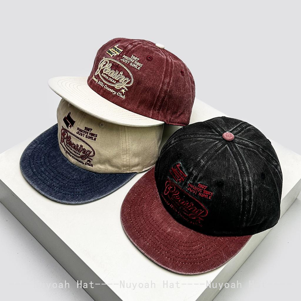 New Men Women American Retro Letter Embroidery Baseball Hats Sunshade Color Block Versatile Flat Eave Peaked Caps Fashion Street