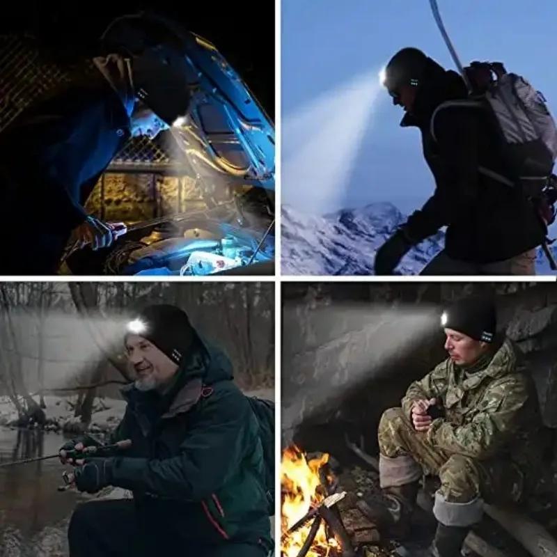 LED Lighted Beanie Hat USB Rechargeable Unisex Warm Winter Knitted Cap Headlamp Flashlight For Night Running Cycling Amagi