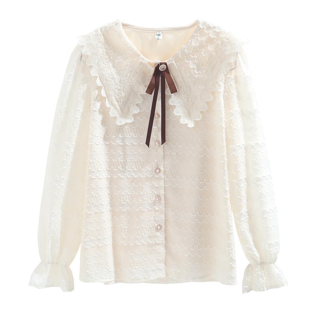 Chemises décontractées en dentelle pour femmes, col de poupée française d'été, bas à la mode, chemisier Patchwork