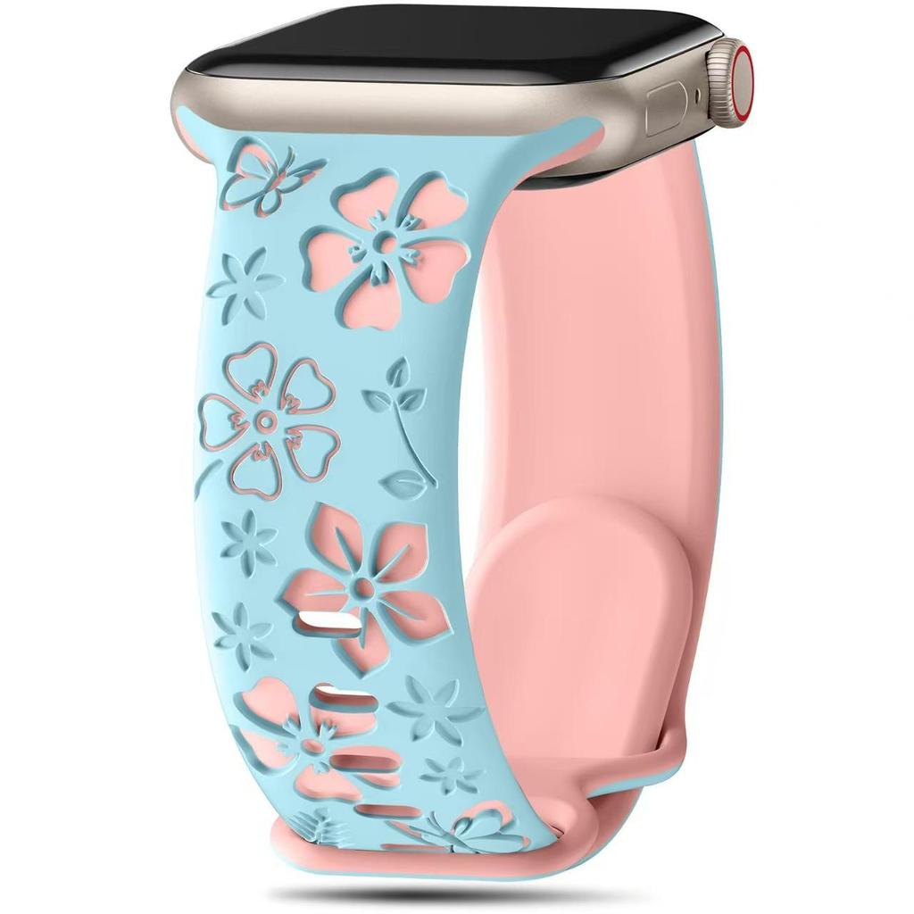 Apple iWatch 3D Carved Floral Laser-Engraved Silicone Band