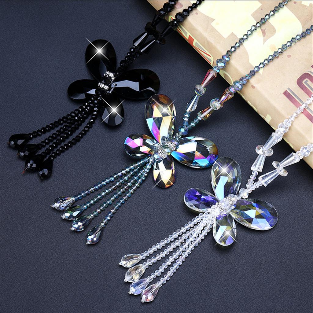 Fashion Crystal Beaded Tassel Pendant Necklace Long Sweater Butterfly Chain Women Jewelry Gift