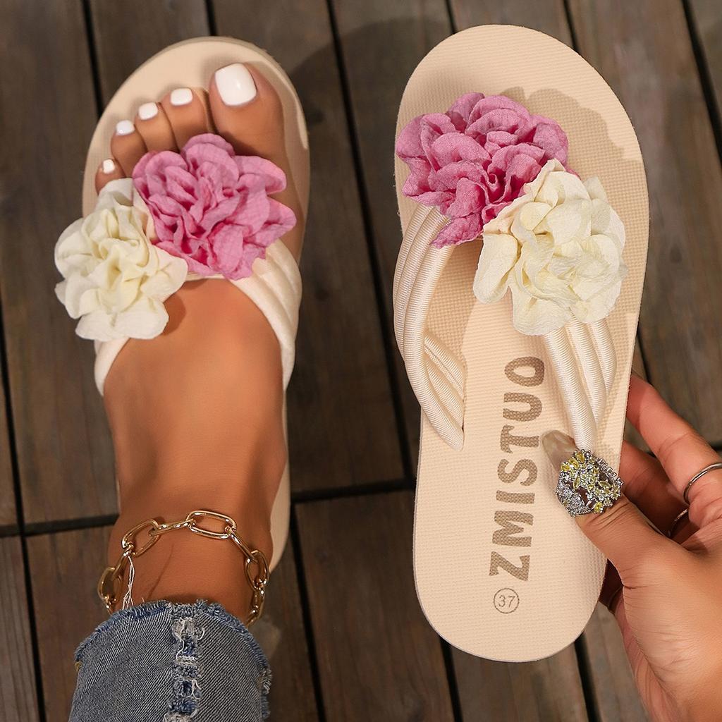 European and American large-size women's shoes summer slippers flower flip-flops platform slippers casual versatile lightweight beach cool slippe