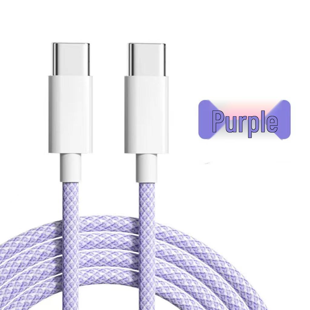 Compatible Apple 15/16 Macaron Dual Type-C Colorful Braided Fast Charging Cable for Phone & Tablet