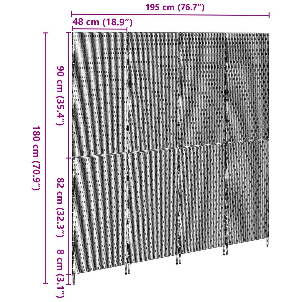 Room Divider Gray 195 X 180 Cm Poly Rattan