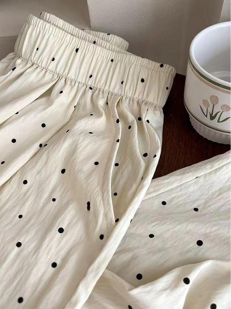 Summer Polka Dot Wide-Leg Yamamoto Pants: Women's Loose, Slimming, Drapey, Floor-Length Casual Pants