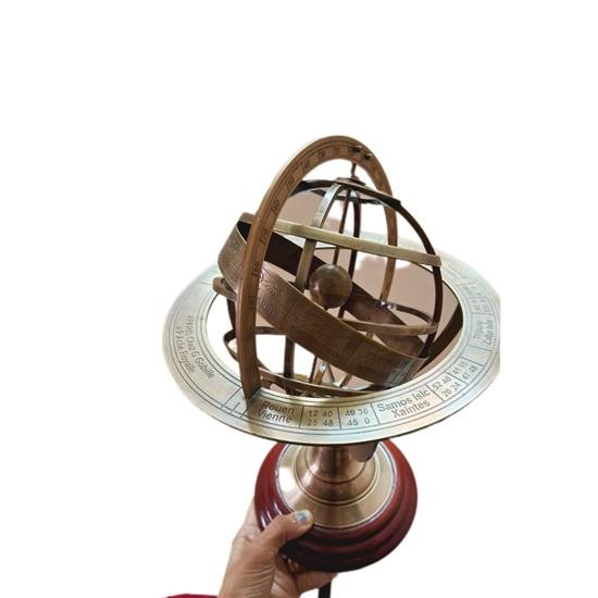 12.7 cm Brass Armillary Sphere World Globe on Wooden Base Maritime Nautical Celestial Decor Navigation Globe Home Decor Gift
