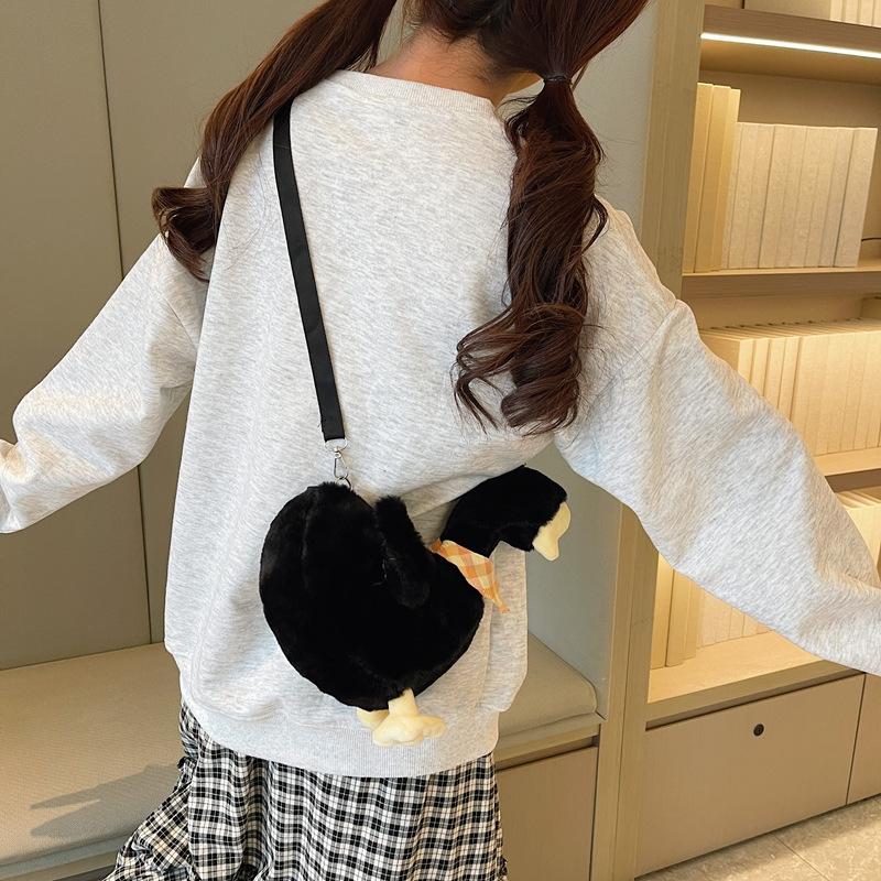 Portable Zipper Big Goose Plush Bag Solid Color Large Capacity Cute Duck Crossbody Bag Fluffy Doll Shoulder Bags Girls