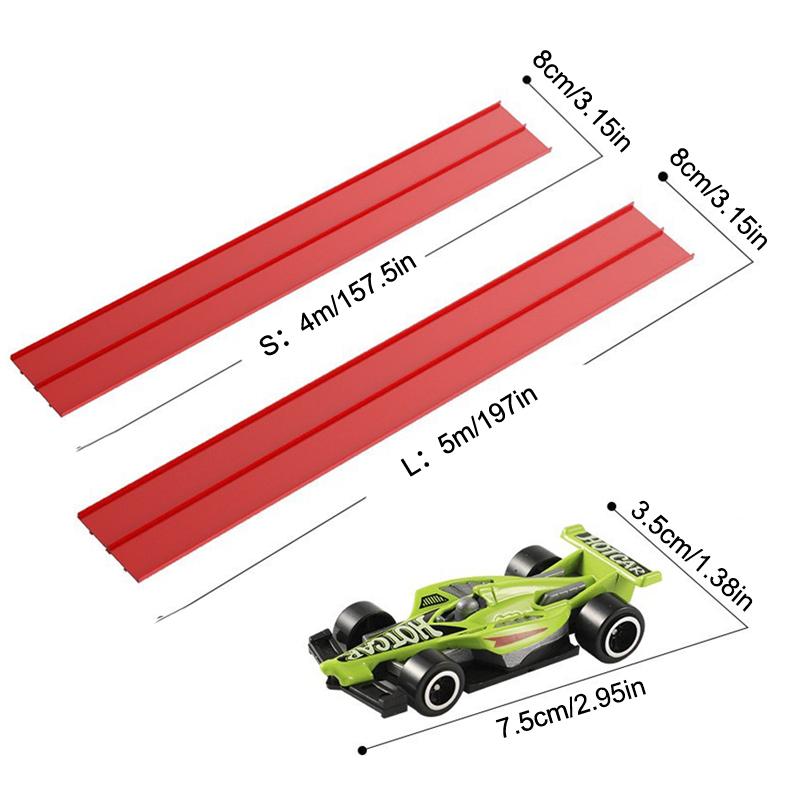 13 fot og 16 fot fleksibel racerbane for barn, racerbil rampebane med sugekopper og 4 små racerbiler