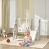 4-in-1 Playset for Toddlers. Slide. Swing. Climbing Frame. Basketball Hoop. Plastic. Rabbit Design. Grey.