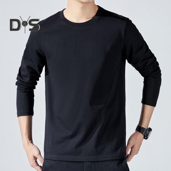 Men Sport Top Loose Pure Color Round Neck Bottoming Clothes Long Sleeves Homewear Gym Running Basketball T-shirt