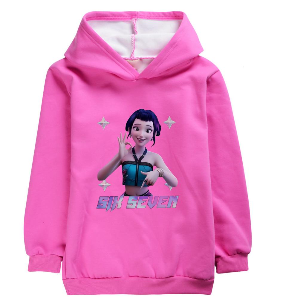 5245 Kids Girls Kpop Rumi Zoey Mira Print Zoey Six Seven Long Sleeves Velvet Warm Winter Hoodie