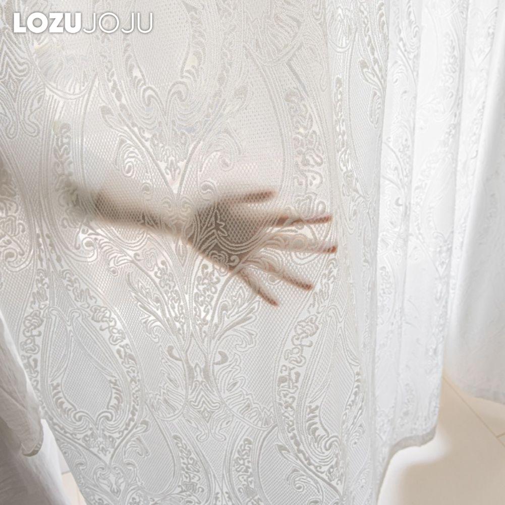 1 buc LOZUJOJU Jacquard Franțuzesc Alb Translucid Perdea Transparentă Tul Confortabil pentru Living Dormitor Balcon Fereastră Decor Acasă