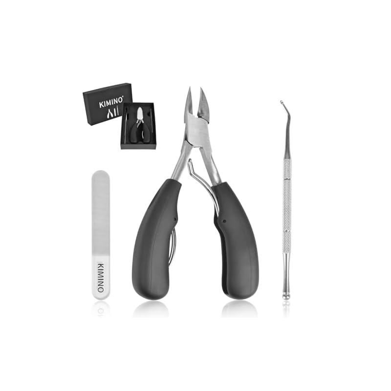 KIMINO Nail Clippers, Nipper Type, Stainless Steel, Non-Slip, Ideal for Thick/Deformed/Ingrown Nails, Includes Nail File and Probe [3-Piece Set]