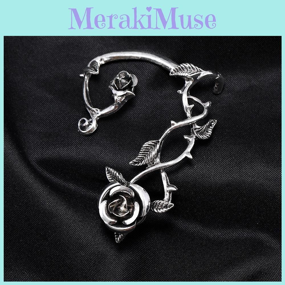 Flower Punk Dark Ear Cuffs Jewelry With Electroplated Finish For Fashion Women