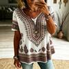 Women Boho Paisley Print Blouse V‑Neck Short Sleeve Ethnic Retro Loose Plus Size Casual Summer Tunic Top