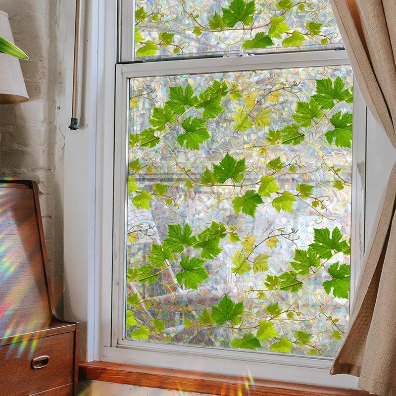 Stained Glass Window Film,Window Privacy Films,Rainbow Glass Decals Stickers for Home Anti UV17.7" x 43.3"