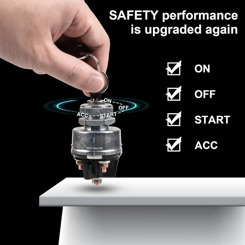 Ignition Switch With Key, Siasky 4 Position Universal Key Switch, Starter Switch 12V Fit Forklift, Car, Trailer, Tractor, Truck, Acc/Off/IGN/Start