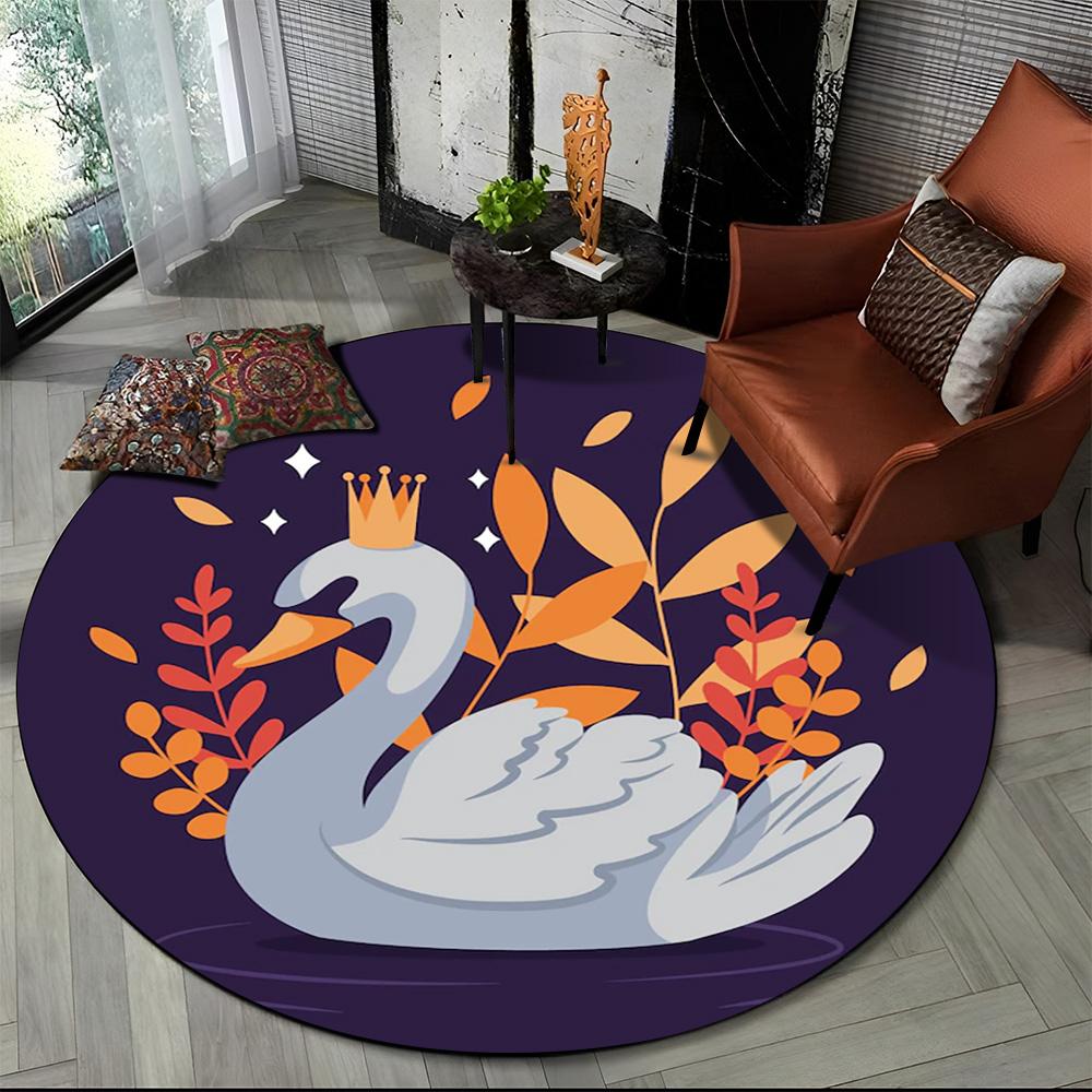 3D Cartoon Cute Swan Cygnus Area Rug,Round Carpet Rug for Living Room Bedroom Sofa Decoration,Kids Play Non-slip Floor Mat Gift