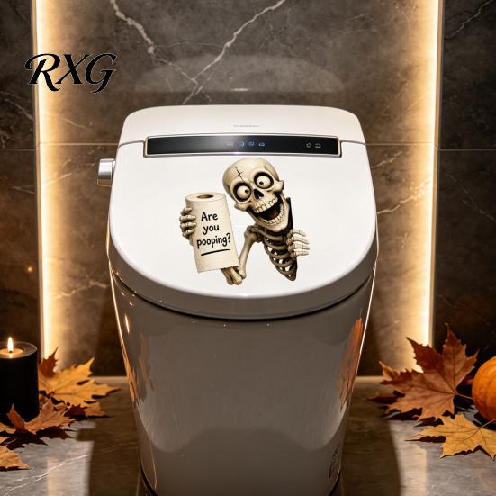 Funny Skeleton Toilet Decals Halloween Sticker, Ghost And Print Decals, Waterproof PVC Easy Seat Decorations Peel Stick Spooky Stickers, for Bathroom