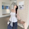 Sweet Wind White Bow Strap Tube Top Women's Summer French Ruffle Edge Chic Waist Slim Top