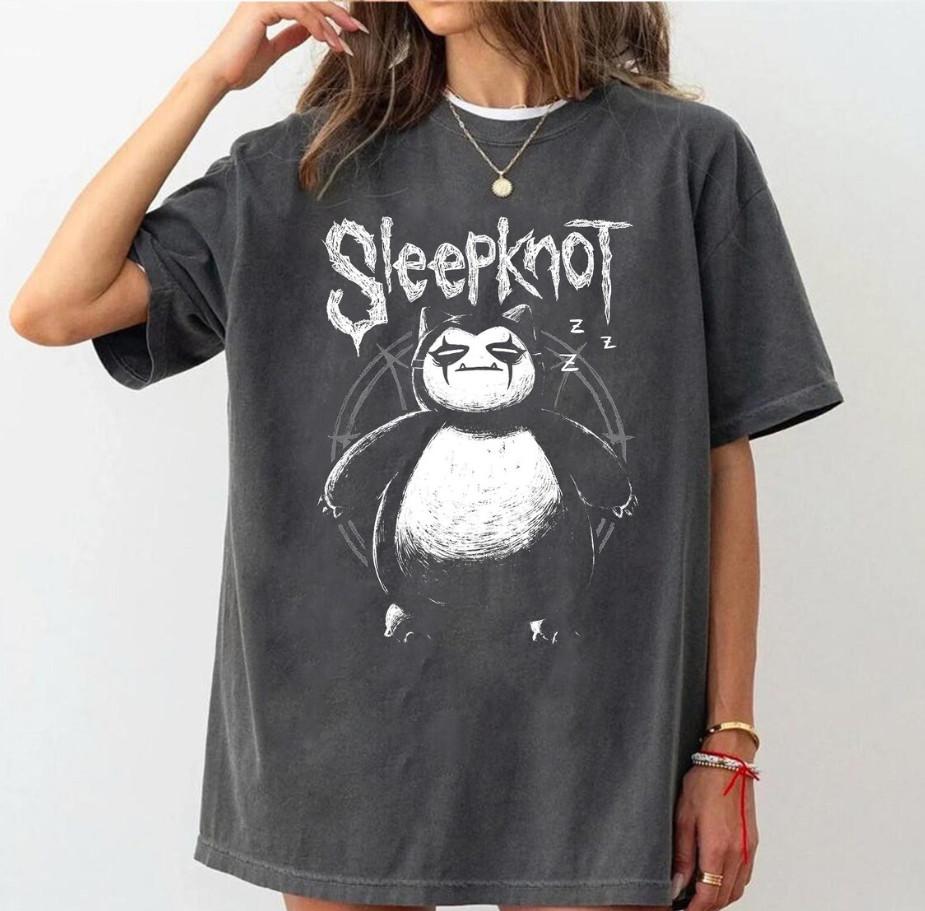 

Sleepknot Funny Snorlax Parody T-Shirt Vintage Rock Band Graphic Tee 4XL