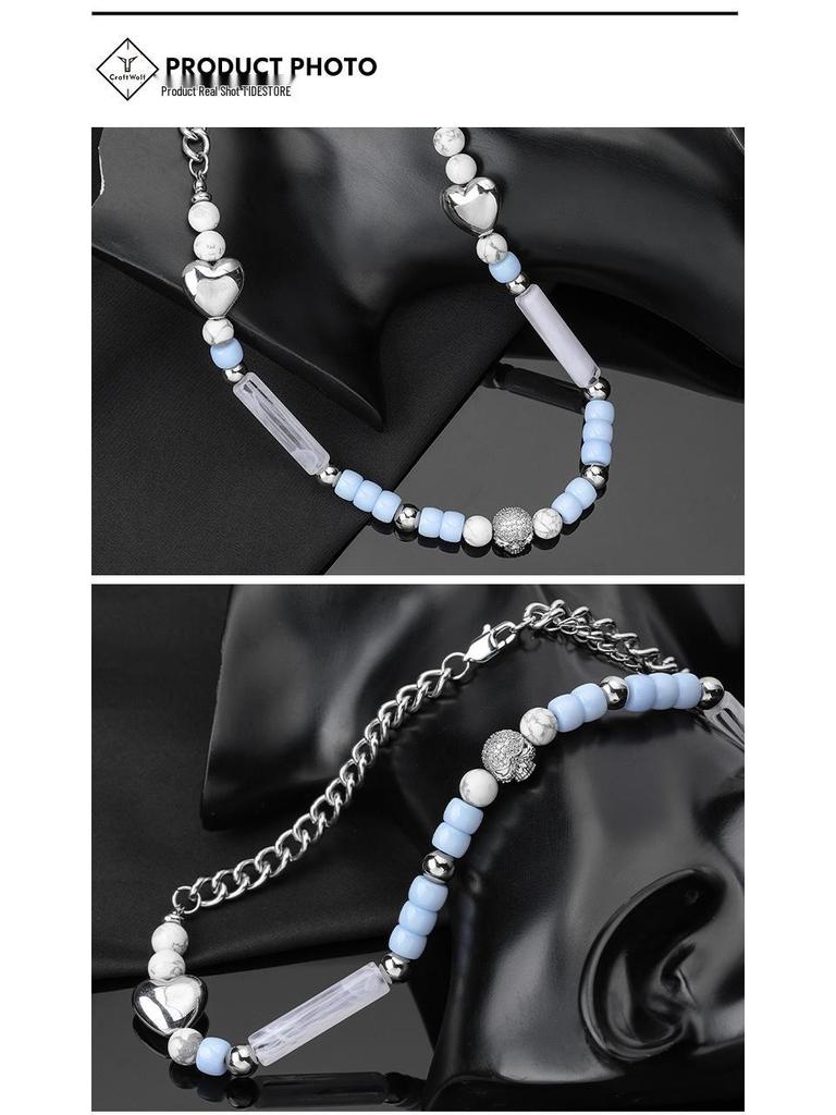 Trendy Titanium Steel Skull Necklace with Diamonds & Pearls for Couples