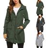 Outdoor Windproof Waterproof Lightweight Hooded Women Long Rain Coat Jacket
