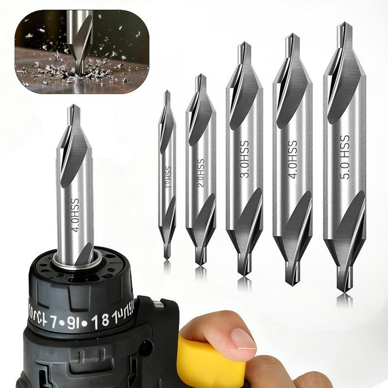 1/2/3/4/5mm High-speed Steel Center Drill Bit Set 60 Degree Combined Countersinks Angle Bits for Lathe Metalworking