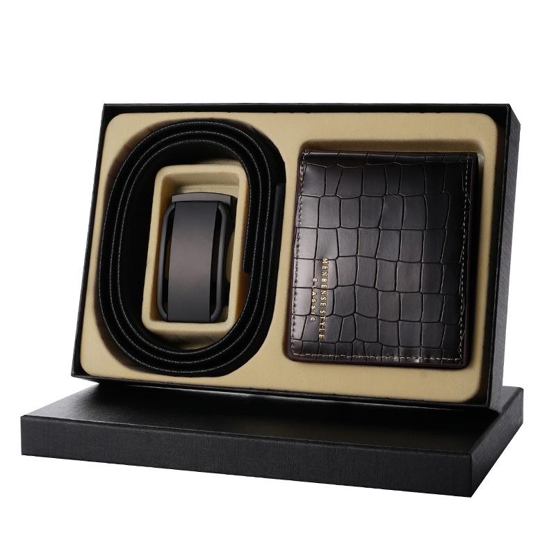 Belt Wallet Gift Set Men'S Leather Belt Wallet High-End Gift Box Automatic Buckle Business Cowhide Belt Men'S