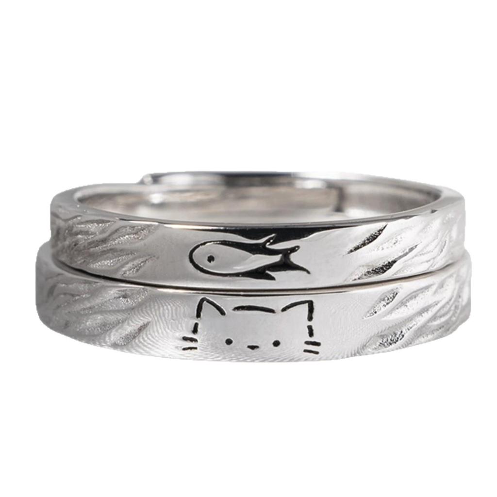 Kitten Has You 999 Silver Couple Rings: Niche Design Valentine's Day Pure Silver Rings