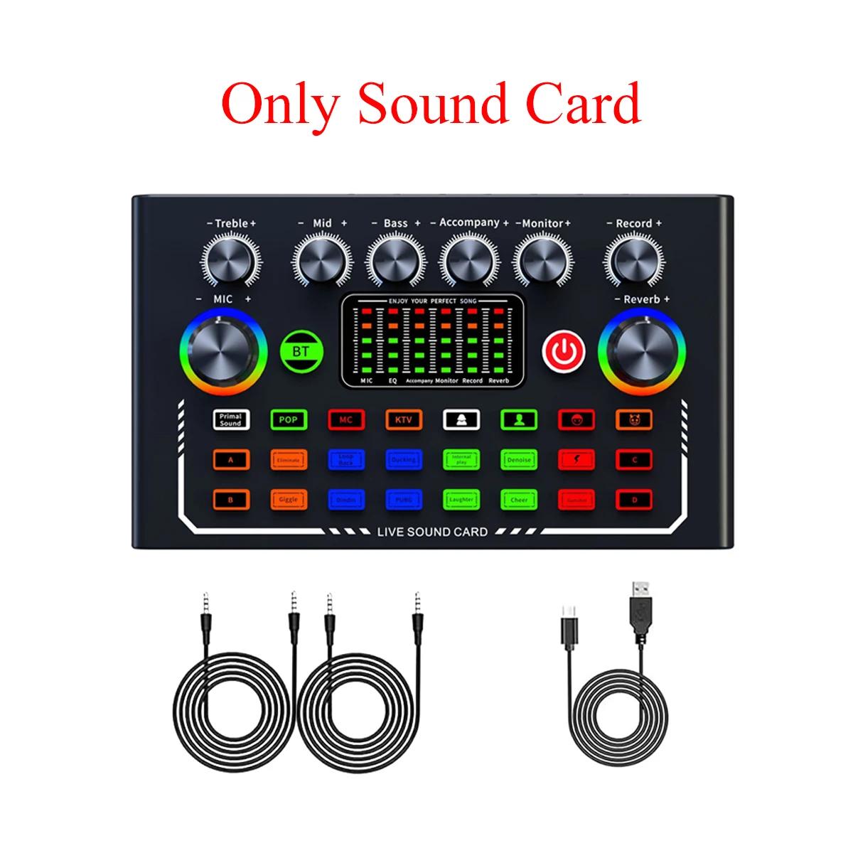 

F009 Sound Card Set Live Broadcast Bluetooth Audio Recording DJ Mixer with Microphone Set Device for Smartphone Live Streaming