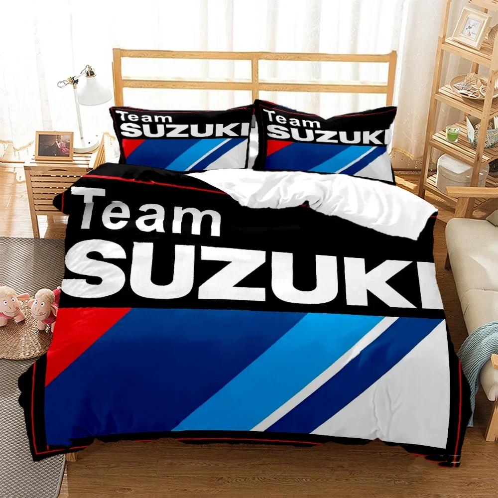 Teenagers SUZU motorcycle Casal Duvet Cover Comforter All Season Bedding Sets Soft Quilt Cover and Pillowcases Single/Double